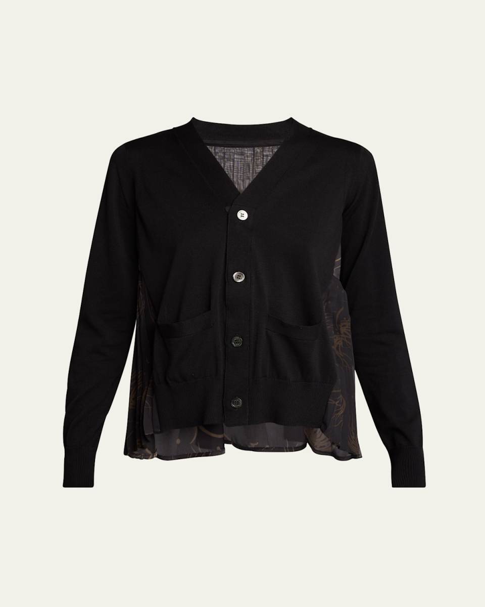 Dot Flower Print Pleated Back Cardigan